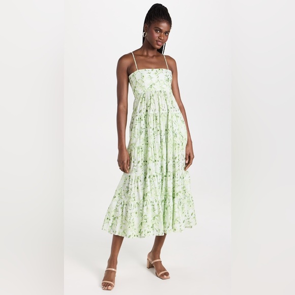 Cinq a Sept Green Floral Cotton Mid-length Dress - Picture 3 of 5